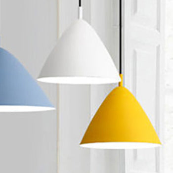 Contemporary Scandinavian Macaron Conical Iron Shade 1-Light Pendant Light For Living Room