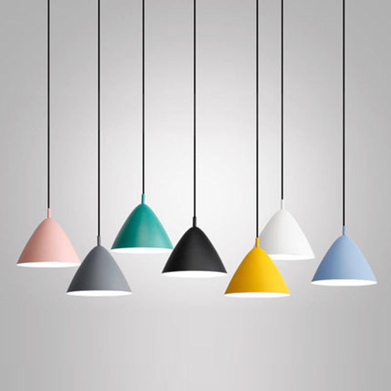 Contemporary Scandinavian Macaron Conical Iron Shade 1-Light Pendant Light For Living Room