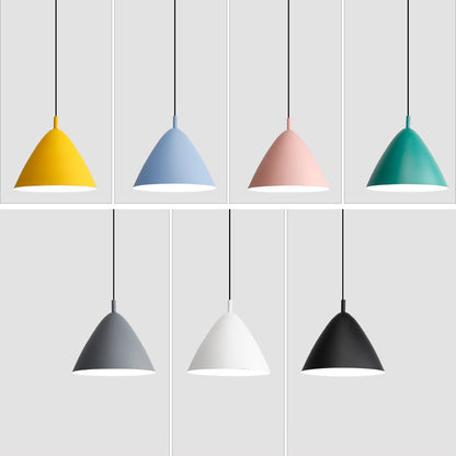Contemporary Scandinavian Macaron Conical Iron Shade 1-Light Pendant Light For Living Room