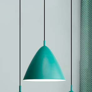 Contemporary Scandinavian Macaron Conical Iron Shade 1-Light Pendant Light For Living Room