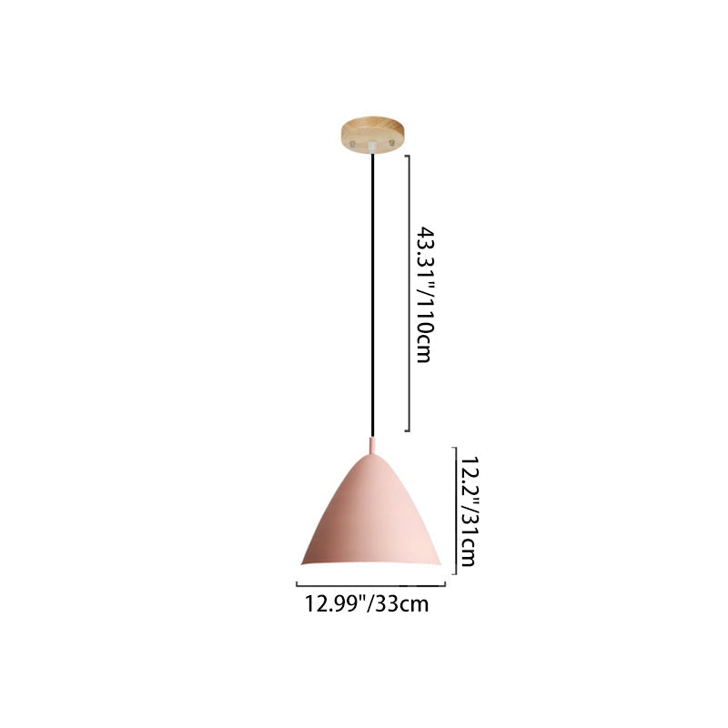 Contemporary Scandinavian Macaron Conical Iron Shade 1-Light Pendant Light For Living Room