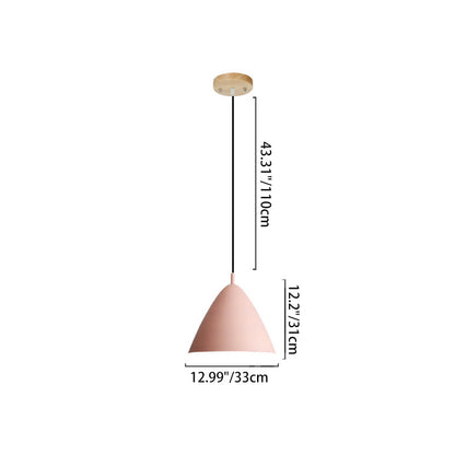 Contemporary Scandinavian Macaron Conical Iron Shade 1-Light Pendant Light For Living Room