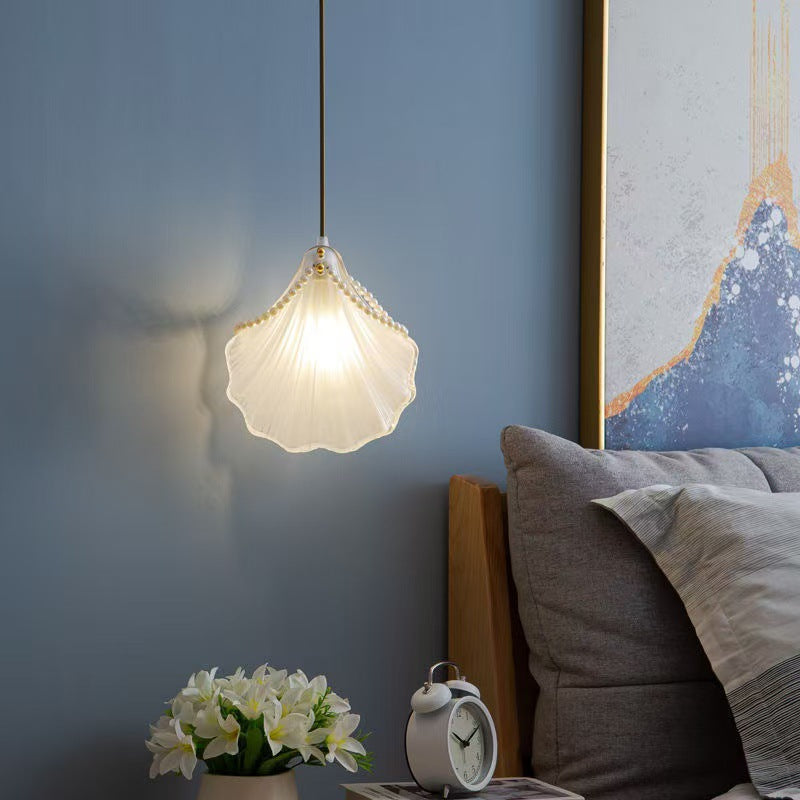 Traditional French Pearl Decorative Frosted Glass Shell Shade Hardware 1-Light Pendant Light For Living Room