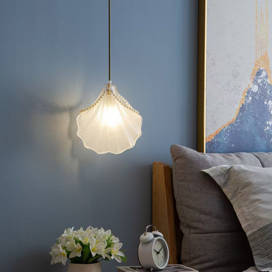 Traditional French Pearl Decorative Frosted Glass Shell Shade Hardware 1-Light Pendant Light For Living Room