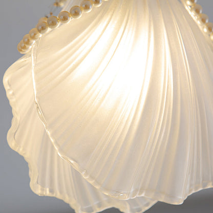 Traditional French Pearl Decorative Frosted Glass Shell Shade Hardware 1-Light Pendant Light For Living Room