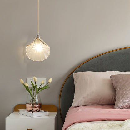 Traditional French Pearl Decorative Frosted Glass Shell Shade Hardware 1-Light Pendant Light For Living Room