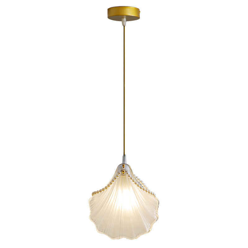 Traditional French Pearl Decorative Frosted Glass Shell Shade Hardware 1-Light Pendant Light For Living Room