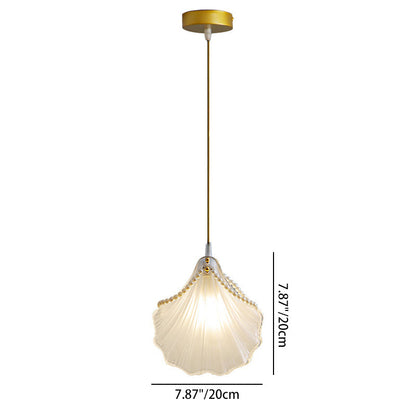 Traditional French Pearl Decorative Frosted Glass Shell Shade Hardware 1-Light Pendant Light For Living Room