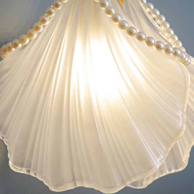 Traditional French Pearl Decorative Frosted Glass Shell Shade Hardware 1-Light Pendant Light For Living Room