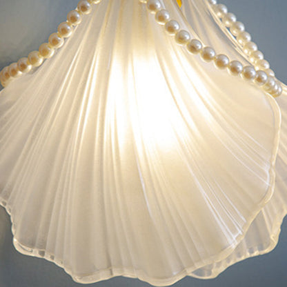 Traditional French Pearl Decorative Frosted Glass Shell Shade Hardware 1-Light Pendant Light For Living Room