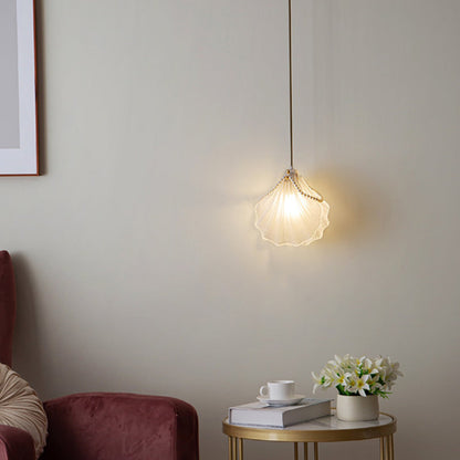 Traditional French Pearl Decorative Frosted Glass Shell Shade Hardware 1-Light Pendant Light For Living Room