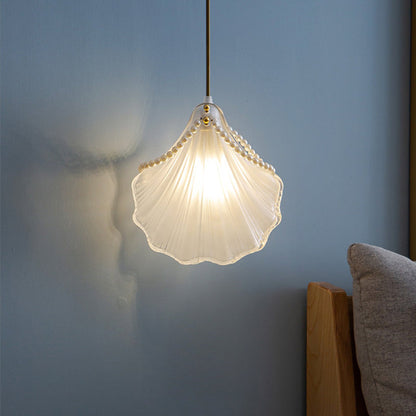 Traditional French Pearl Decorative Frosted Glass Shell Shade Hardware 1-Light Pendant Light For Living Room