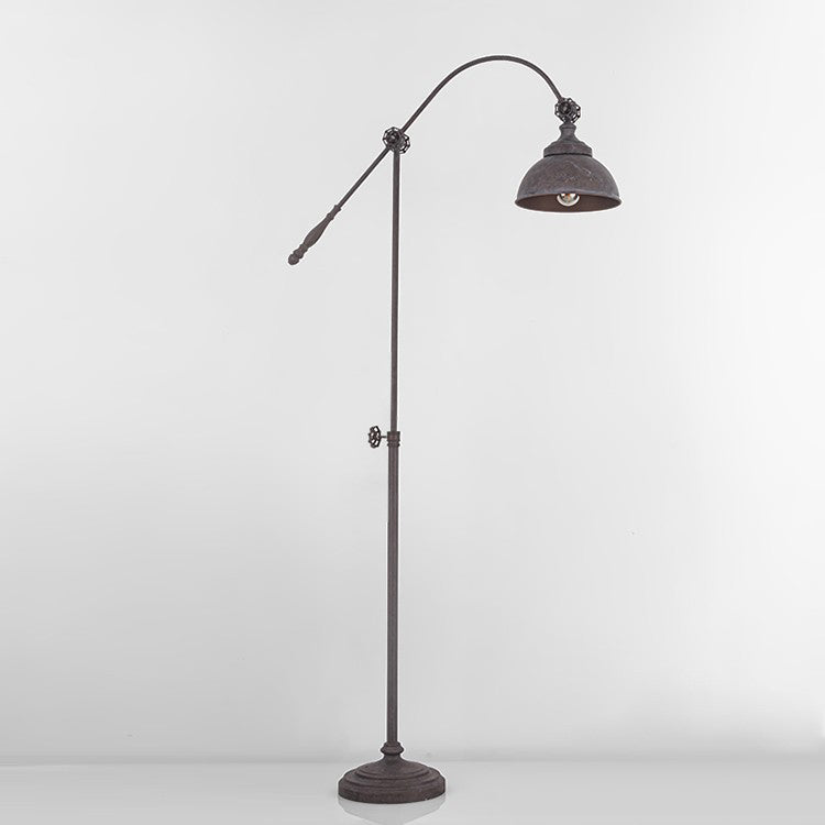 Traditional Colonial Distressed Iron Rotatable Semicircle Shade Adjustable Rod 1-Light Standing Floor Lamp For Bedroom