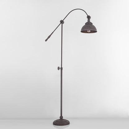 Traditional Colonial Distressed Iron Rotatable Semicircle Shade Adjustable Rod 1-Light Standing Floor Lamp For Bedroom
