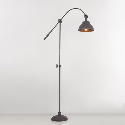 Traditional Colonial Distressed Iron Rotatable Semicircle Shade Adjustable Rod 1-Light Standing Floor Lamp For Bedroom