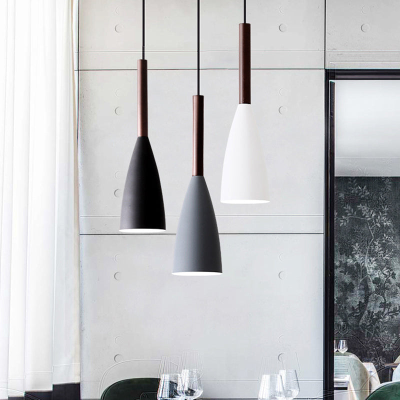 Contemporary Scandinavian Macaron Iron Geometric Cone 1-Light Pendant Light For Living Room