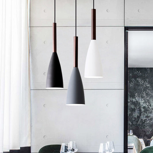 Contemporary Scandinavian Macaron Iron Geometric Cone 1-Light Pendant Light For Living Room