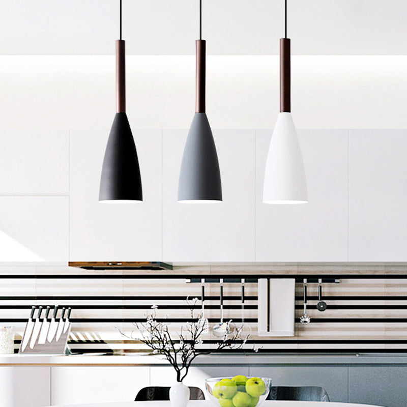 Contemporary Scandinavian Macaron Iron Geometric Cone 1-Light Pendant Light For Living Room