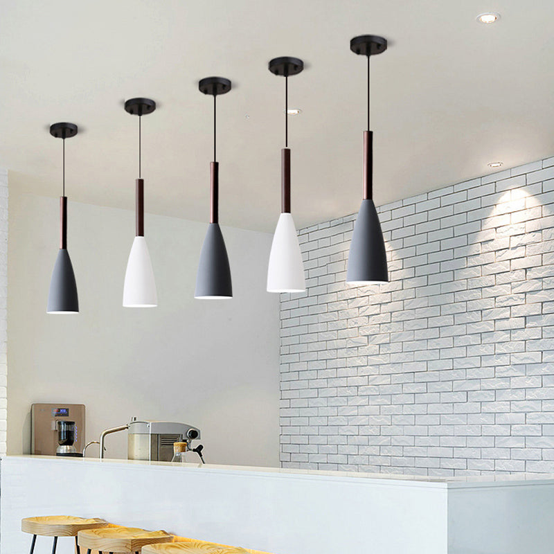 Contemporary Scandinavian Macaron Iron Geometric Cone 1-Light Pendant Light For Living Room