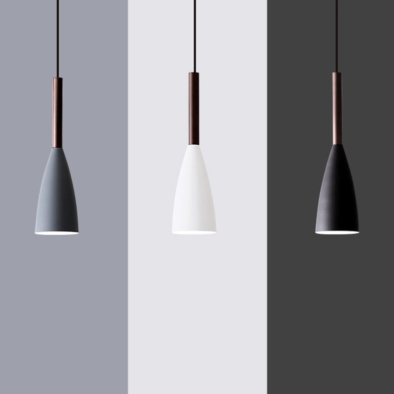 Contemporary Scandinavian Macaron Iron Geometric Cone 1-Light Pendant Light For Living Room