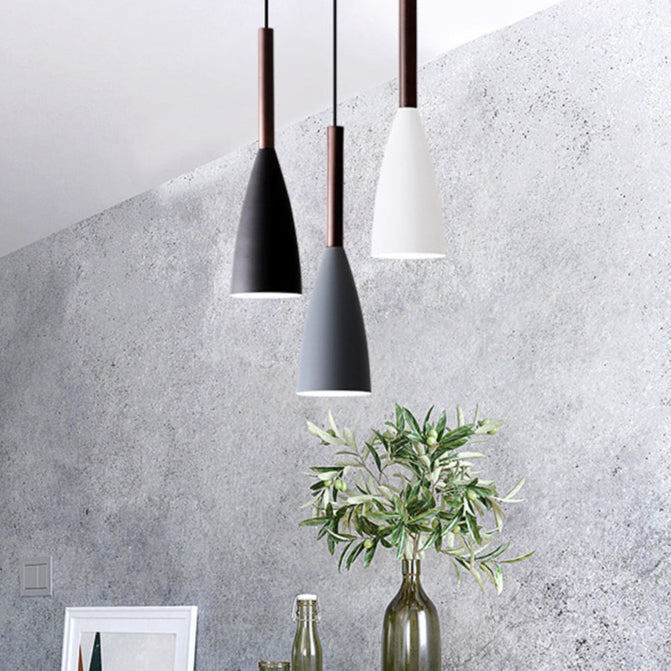 Contemporary Scandinavian Macaron Iron Geometric Cone 1-Light Pendant Light For Living Room