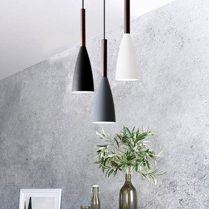 Contemporary Scandinavian Macaron Iron Geometric Cone 1-Light Pendant Light For Living Room