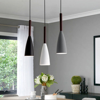 Contemporary Scandinavian Macaron Iron Geometric Cone 1-Light Pendant Light For Living Room