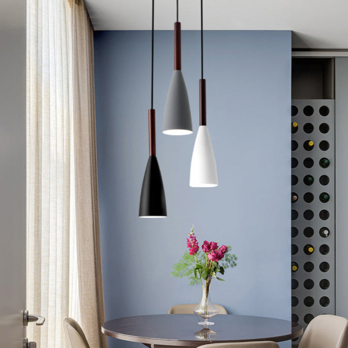 Contemporary Scandinavian Macaron Iron Geometric Cone 1-Light Pendant Light For Living Room