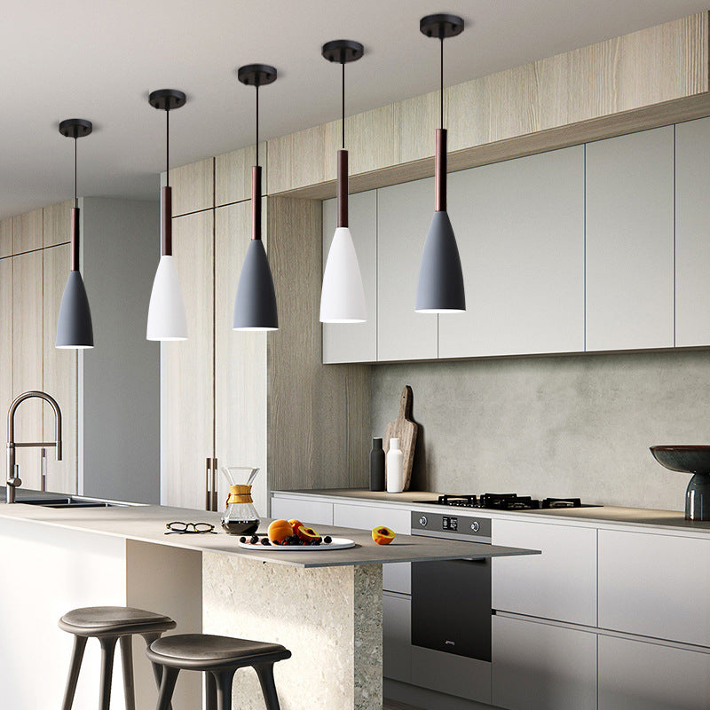 Contemporary Scandinavian Macaron Iron Geometric Cone 1-Light Pendant Light For Living Room