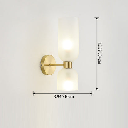 Traditional Chinese Copper Glass Cup Shade Up And Down Illuminated 2-Light Wall Sconce Lamp For Bedroom