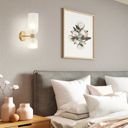 Traditional Chinese Copper Glass Cup Shade Up And Down Illuminated 2-Light Wall Sconce Lamp For Bedroom