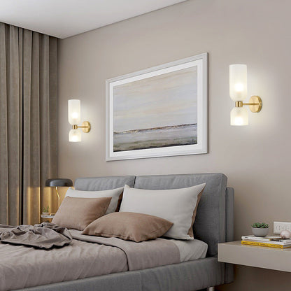 Traditional Chinese Copper Glass Cup Shade Up And Down Illuminated 2-Light Wall Sconce Lamp For Bedroom