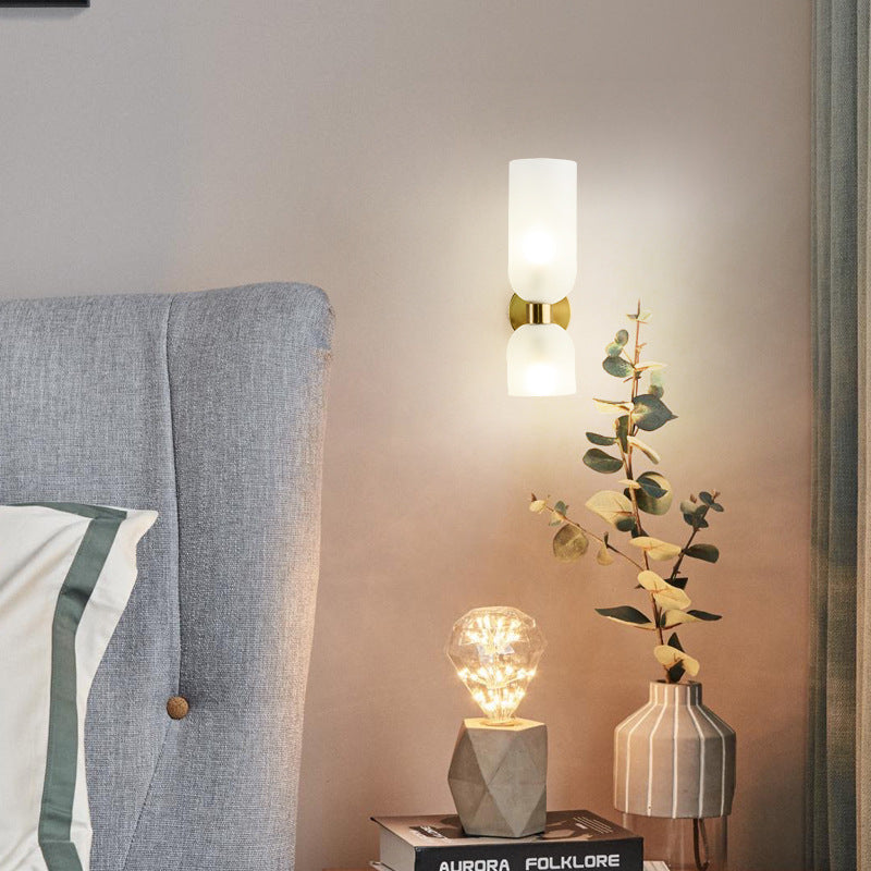 Traditional Chinese Copper Glass Cup Shade Up And Down Illuminated 2-Light Wall Sconce Lamp For Bedroom