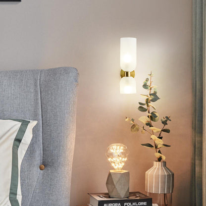 Traditional Chinese Copper Glass Cup Shade Up And Down Illuminated 2-Light Wall Sconce Lamp For Bedroom