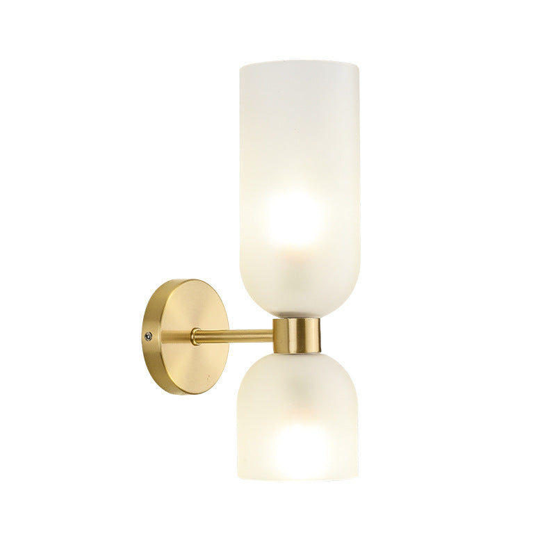 Traditional Chinese Copper Glass Cup Shade Up And Down Illuminated 2-Light Wall Sconce Lamp For Bedroom
