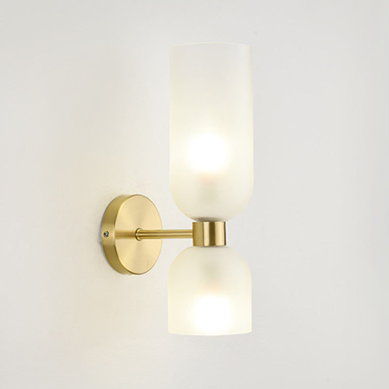 Traditional Chinese Copper Glass Cup Shade Up And Down Illuminated 2-Light Wall Sconce Lamp For Bedroom
