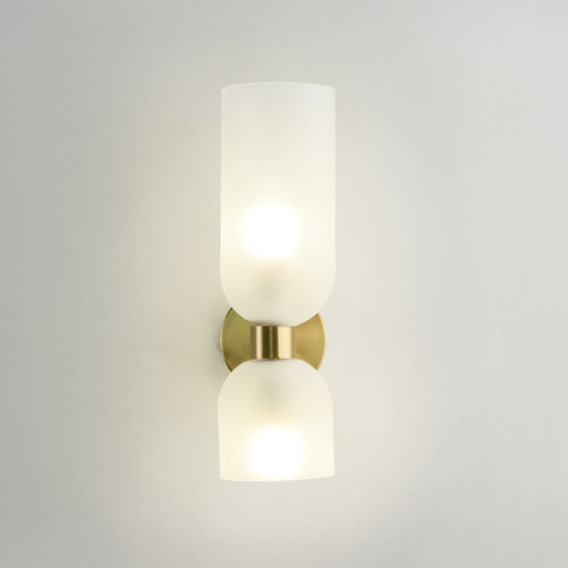 Traditional Chinese Copper Glass Cup Shade Up And Down Illuminated 2-Light Wall Sconce Lamp For Bedroom