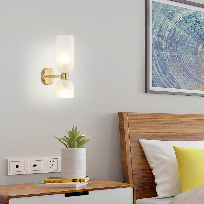 Traditional Chinese Copper Glass Cup Shade Up And Down Illuminated 2-Light Wall Sconce Lamp For Bedroom
