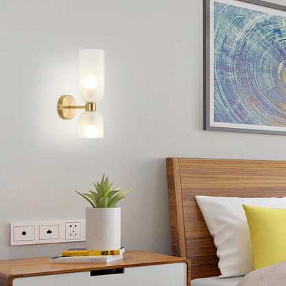 Traditional Chinese Copper Glass Cup Shade Up And Down Illuminated 2-Light Wall Sconce Lamp For Bedroom