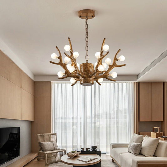 Modern Art Deco Antlers Resin Branches Glass Ball Shade 18-Light Chandelier For Living Room