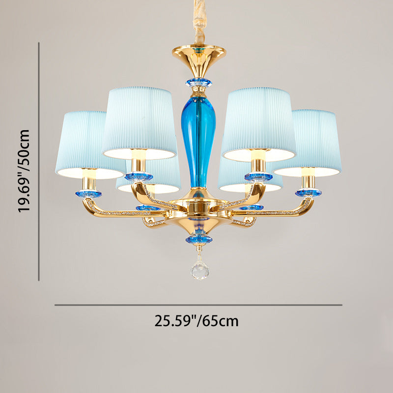 Modern Art Deco Pleated Fabric Shade Zinc Alloy Frame 6/8-Light Chandelier For Living Room