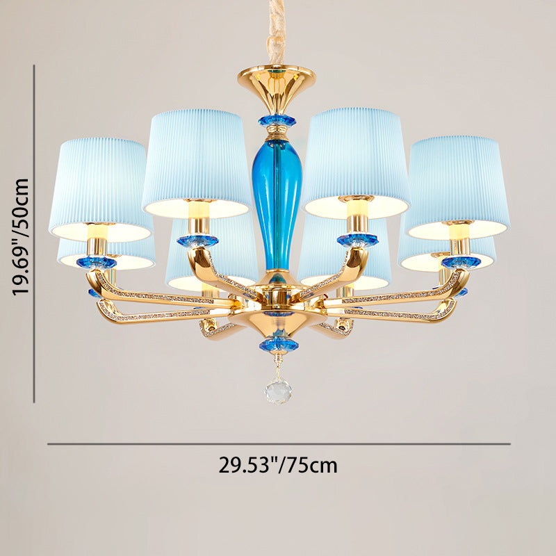 Modern Art Deco Pleated Fabric Shade Zinc Alloy Frame 6/8-Light Chandelier For Living Room