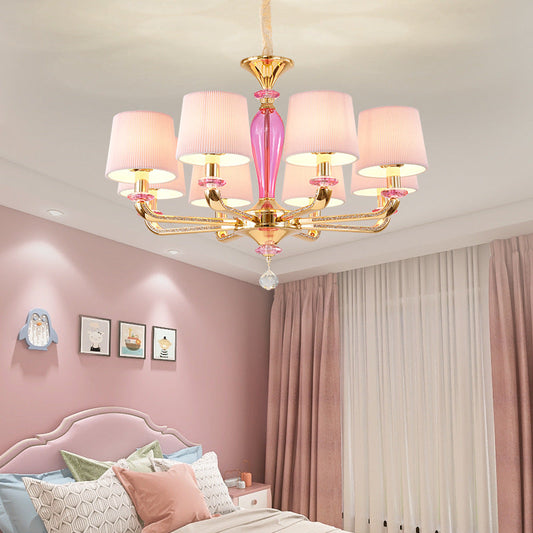 Modern Art Deco Pleated Fabric Shade Zinc Alloy Frame 6/8-Light Chandelier For Living Room
