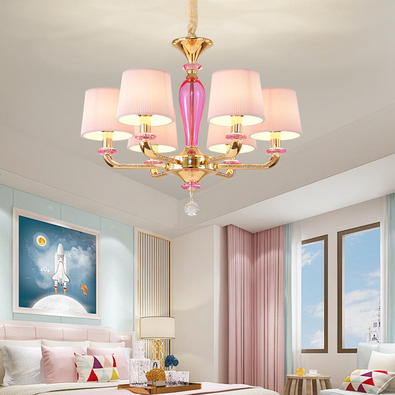 Modern Art Deco Pleated Fabric Shade Zinc Alloy Frame 6/8-Light Chandelier For Living Room