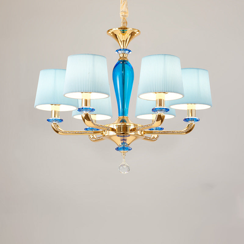 Modern Art Deco Pleated Fabric Shade Zinc Alloy Frame 6/8-Light Chandelier For Living Room