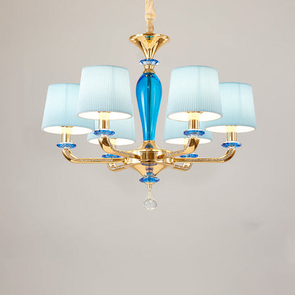 Modern Art Deco Pleated Fabric Shade Zinc Alloy Frame 6/8-Light Chandelier For Living Room