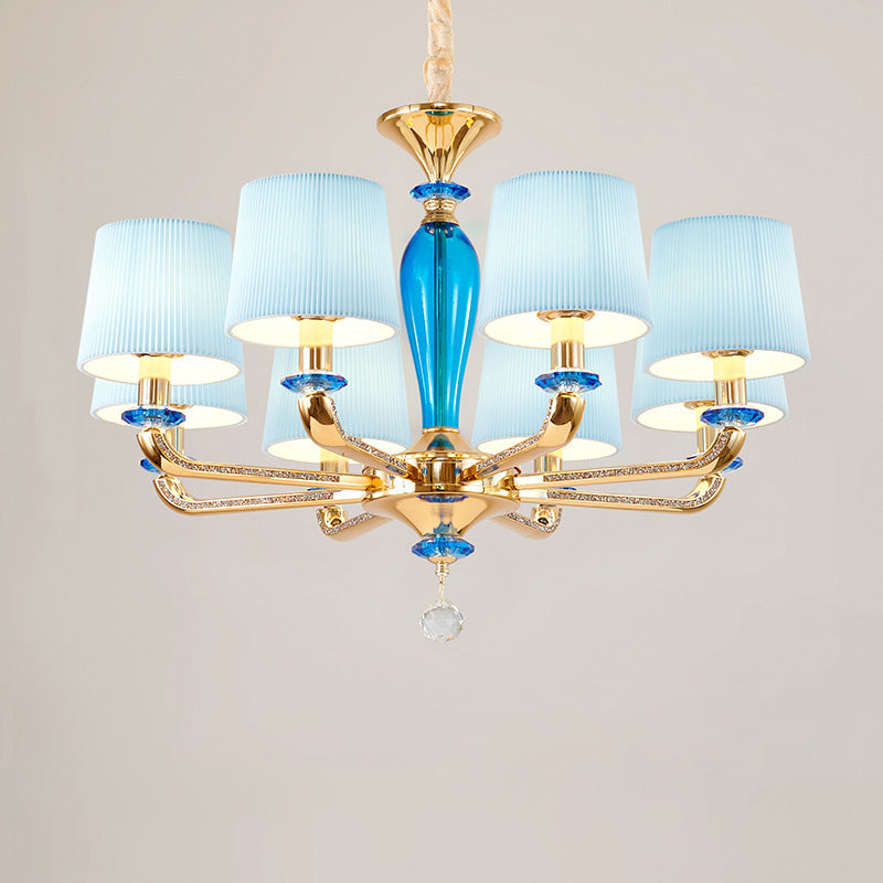 Modern Art Deco Pleated Fabric Shade Zinc Alloy Frame 6/8-Light Chandelier For Living Room