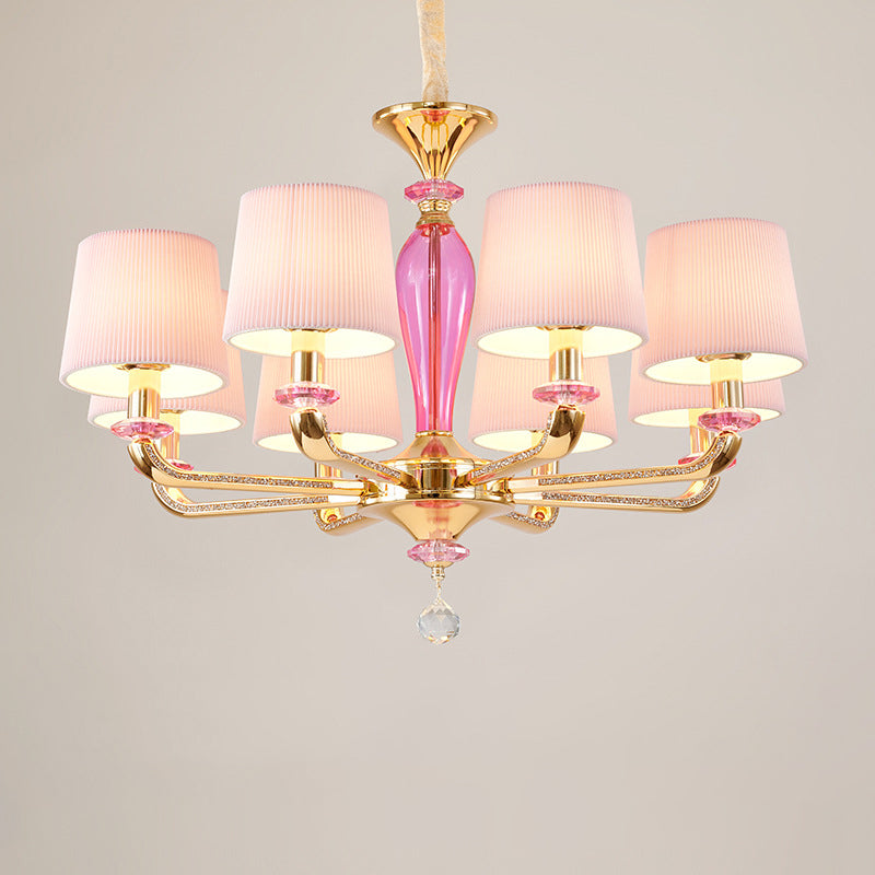 Modern Art Deco Pleated Fabric Shade Zinc Alloy Frame 6/8-Light Chandelier For Living Room
