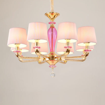 Modern Art Deco Pleated Fabric Shade Zinc Alloy Frame 6/8-Light Chandelier For Living Room