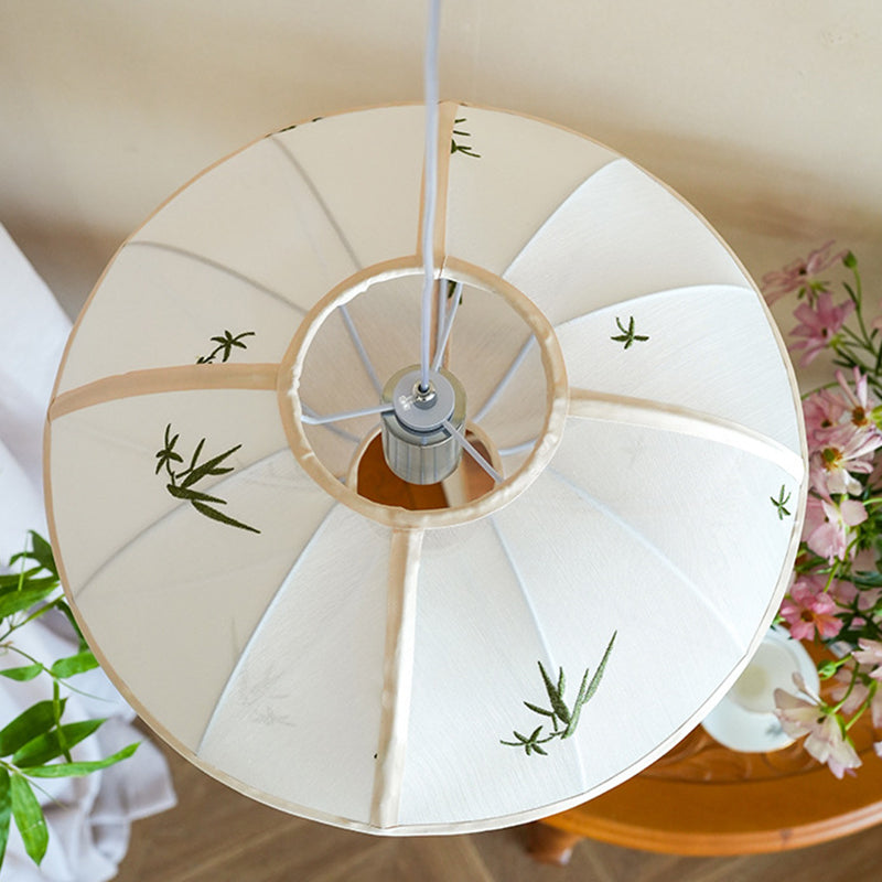 Traditional Chinese Bamboo Pattern Tencel Fabric Hexagonal Palace Lantern Shade 1-Light Pendant Light For Living Room